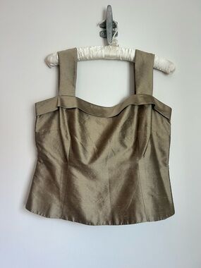 Barraza Olive Silk Shantung Square-Neck Tank Top- lined, side zip- size 8